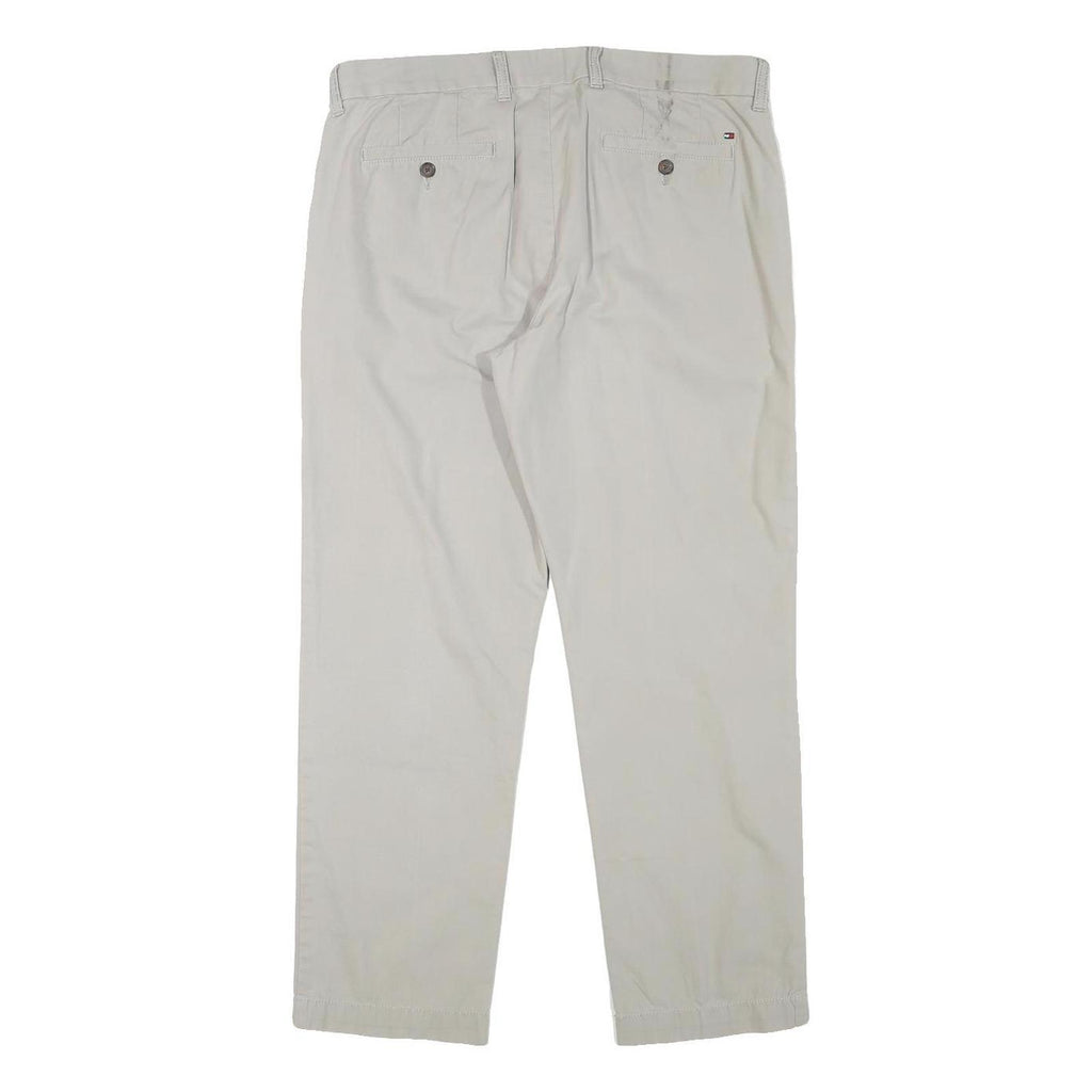 TOMMY HILFIGER Mens Regular Beige Cotton Blend Trousers W34 L30 Classic Zip