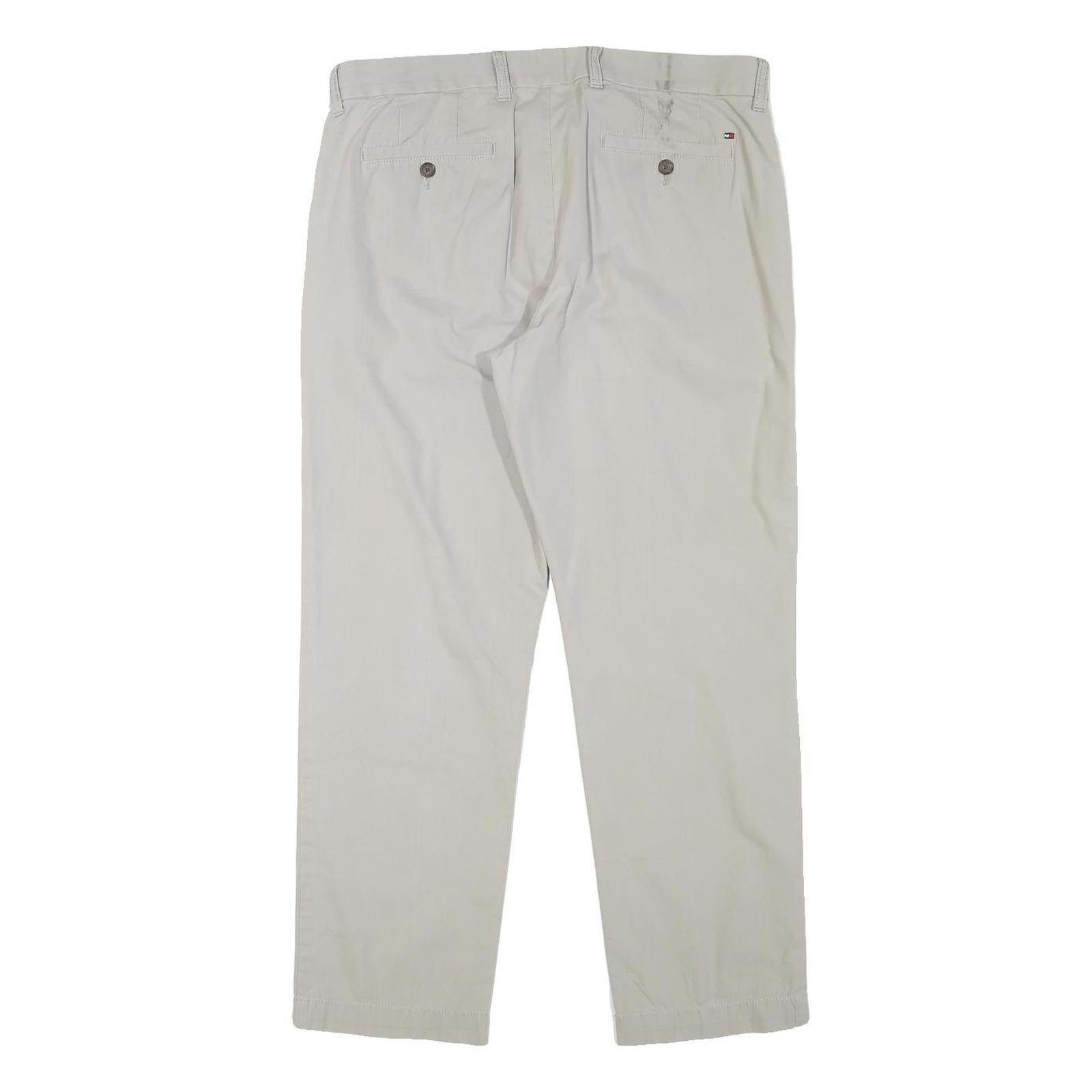 TOMMY HILFIGER Mens Regular Beige Cotton Blend Trousers W34 L30 Classic Zip