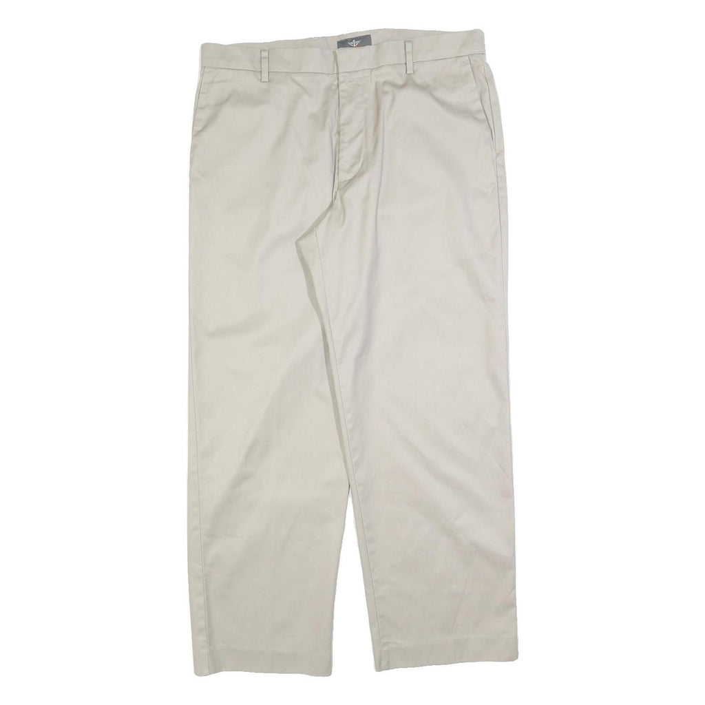DOCKERS Mens Cotton Blend Cream Regular Fit Straight Leg Trousers W34 L29