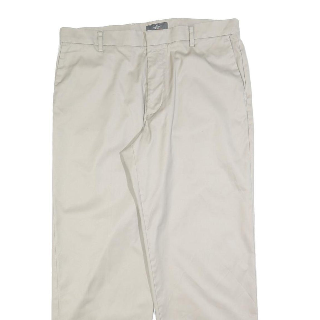 DOCKERS Mens Cotton Blend Cream Regular Fit Straight Leg Trousers W34 L29