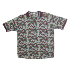 MICHAEL THOMAS Mens Burgundy Green & Cream Geometric Print Short Sleeve XL Polo