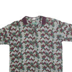 MICHAEL THOMAS Mens Burgundy Green & Cream Geometric Print Short Sleeve XL Polo