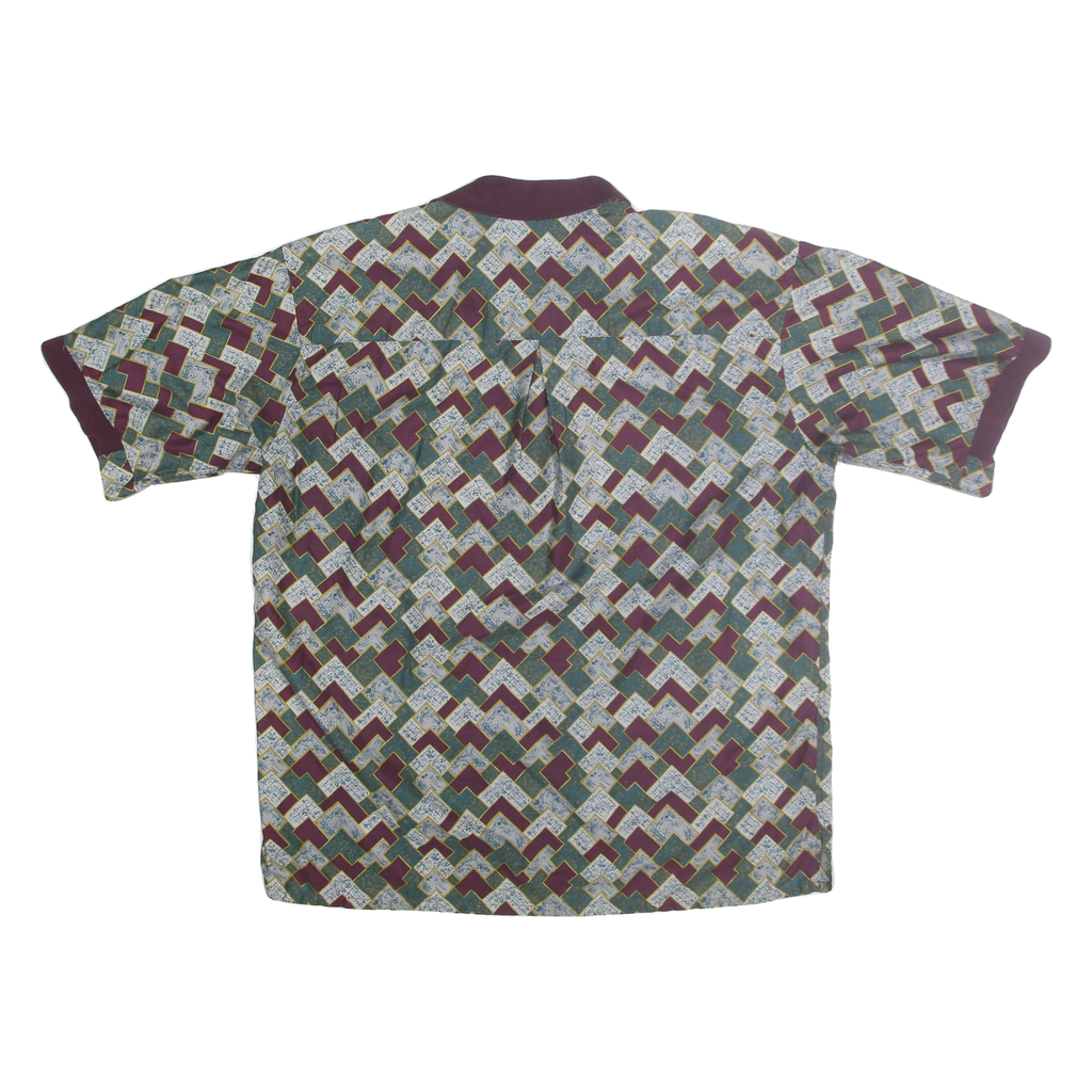 MICHAEL THOMAS Mens Burgundy Green & Cream Geometric Print Short Sleeve XL Polo