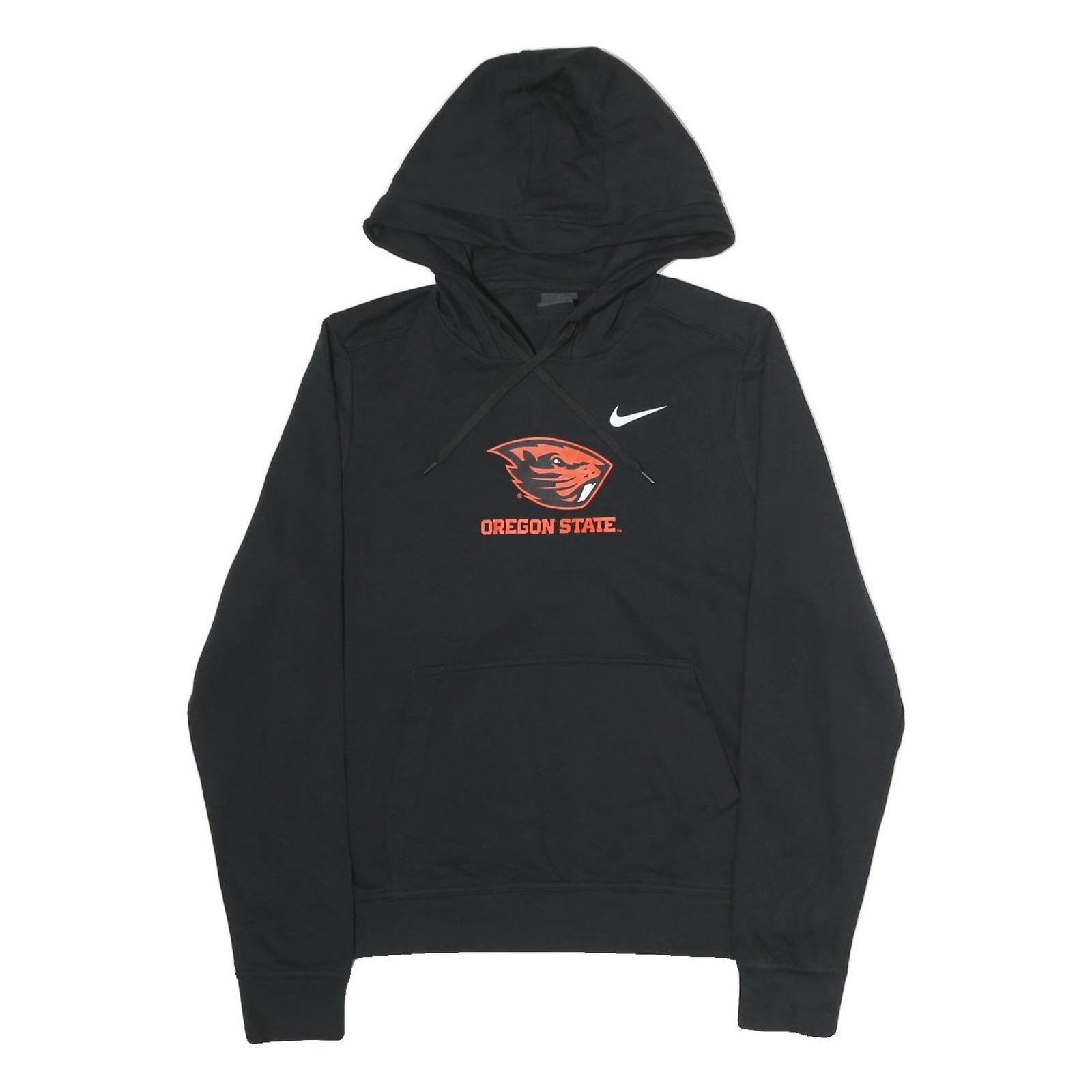 NIKE Womens Black Oregon State Pullover Hoodie L Sports Cotton Sweatshirt