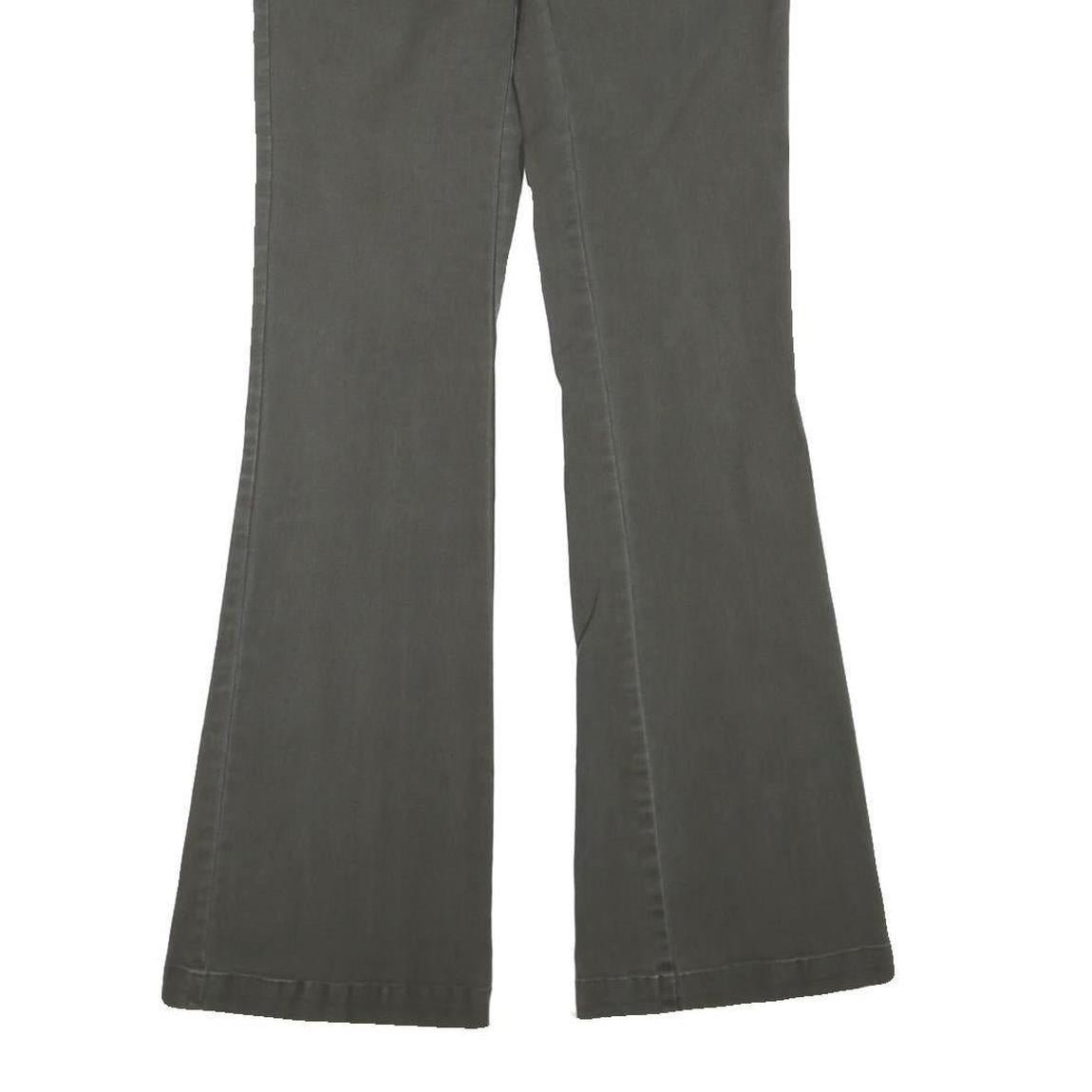 Womens Cotton Blend Grey Regular Fit Wide-Leg Trousers W24 L32 Belt Detail