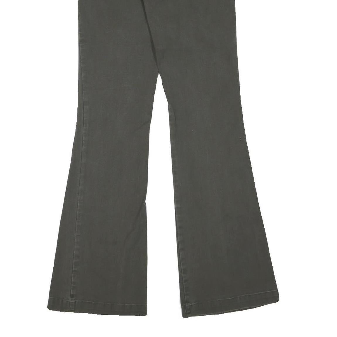 Womens Cotton Blend Grey Regular Fit Wide-Leg Trousers W24 L32 Belt Detail