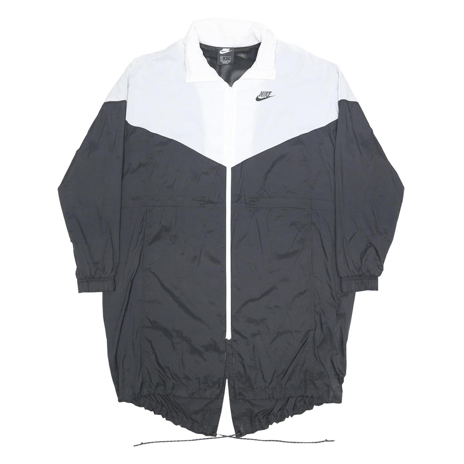 NIKE Womens Black & White Classic Zip Nylon Jacket M Sports Casual Retro