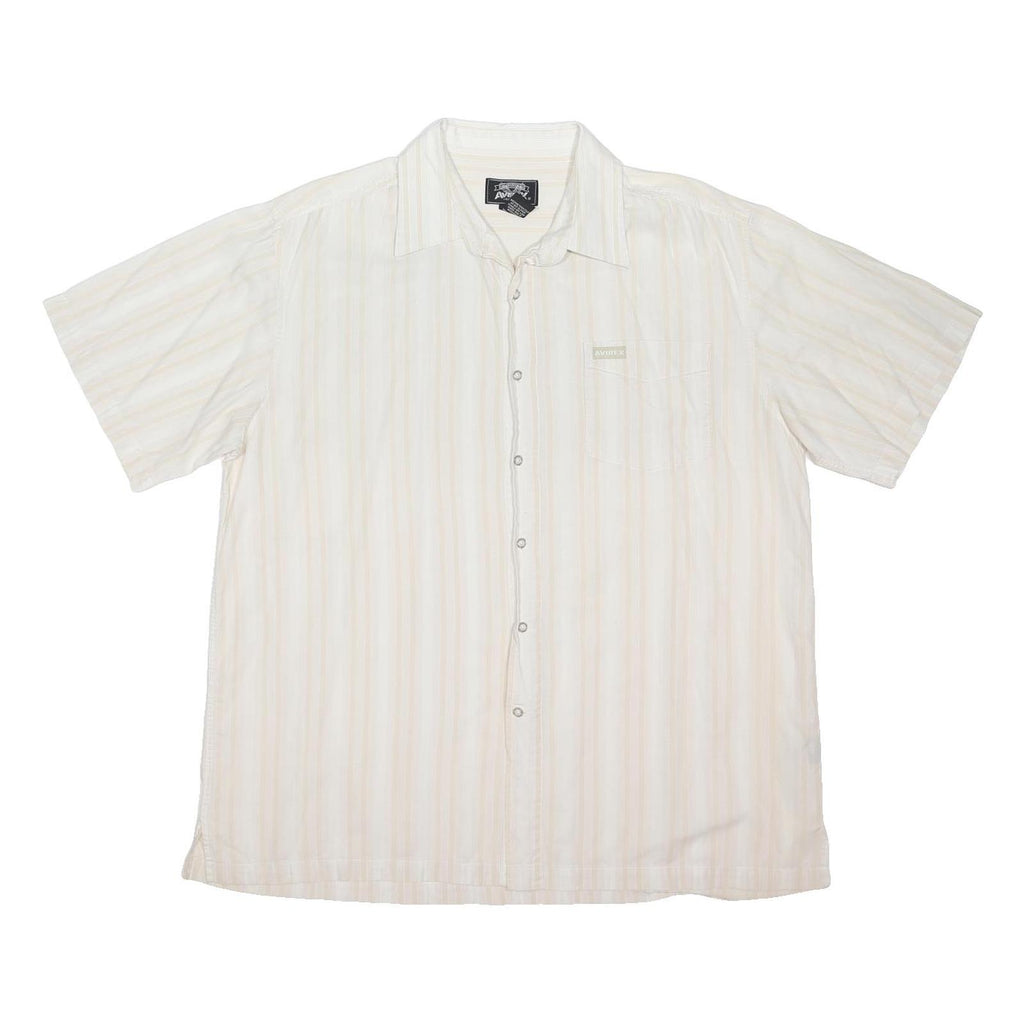 AVIREX Mens White & Beige Striped Shirt XL Casual Cotton Blend Short Sleeve