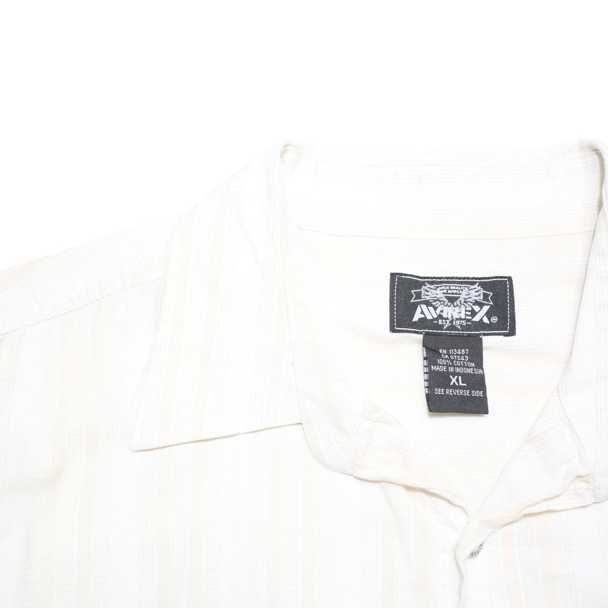 AVIREX Mens White & Beige Striped Shirt XL Casual Cotton Blend Short Sleeve
