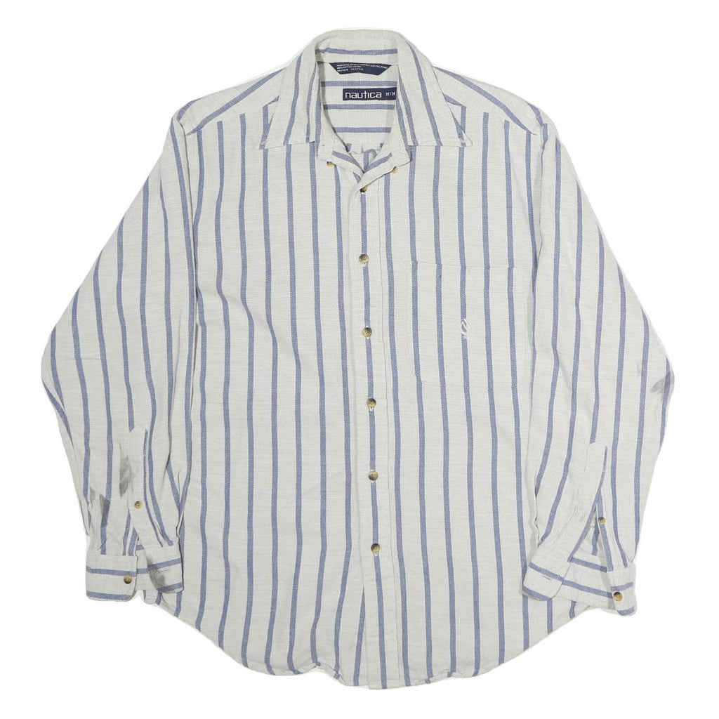 NAUTICA Mens White & Blue Striped Casual Cotton Shirt M Long Sleeve Button Down