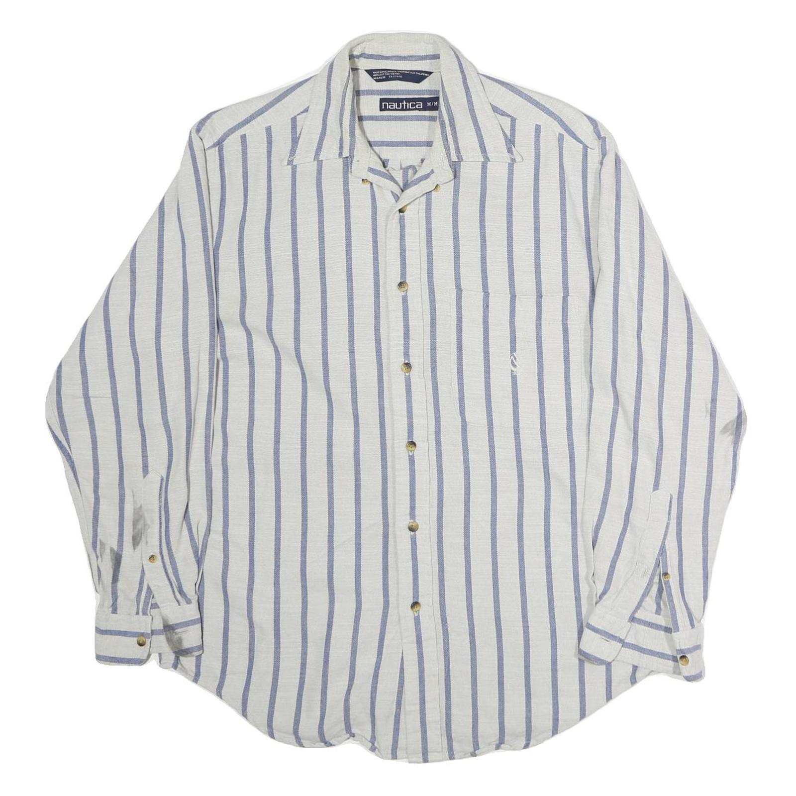 NAUTICA Mens White & Blue Striped Casual Cotton Shirt M Long Sleeve Button Down