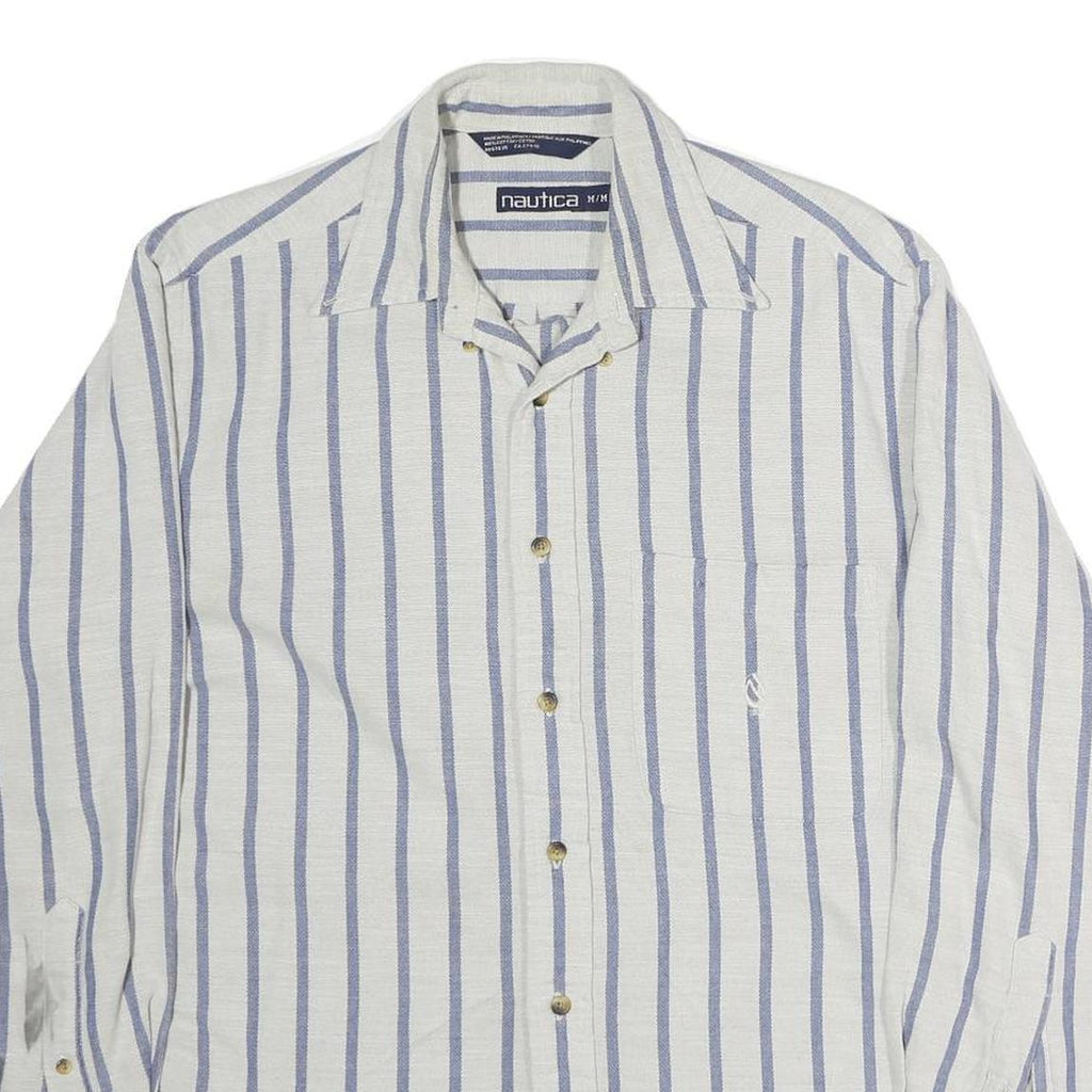 NAUTICA Mens White & Blue Striped Casual Cotton Shirt M Long Sleeve Button Down