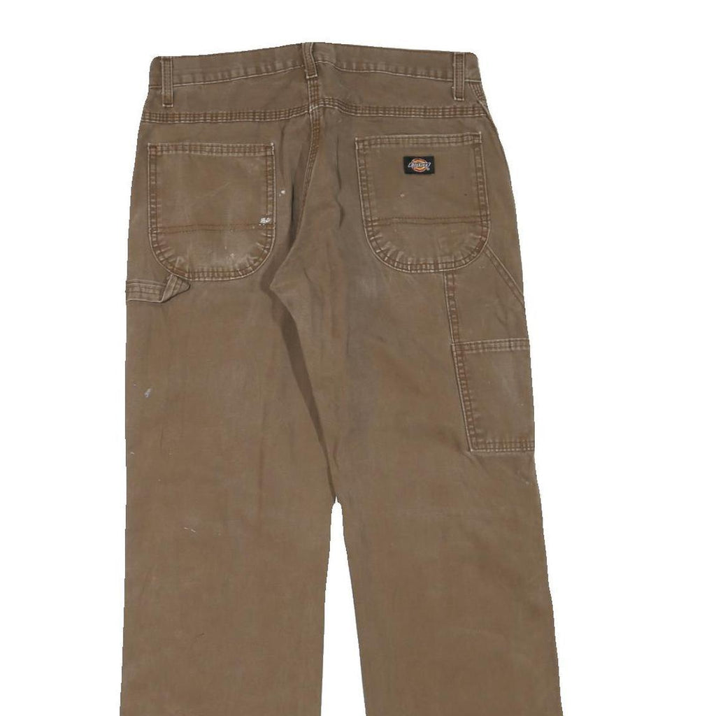 DICKIES Womens Regular Fit Brown Cotton Blend Straight Leg Trousers W32 L32