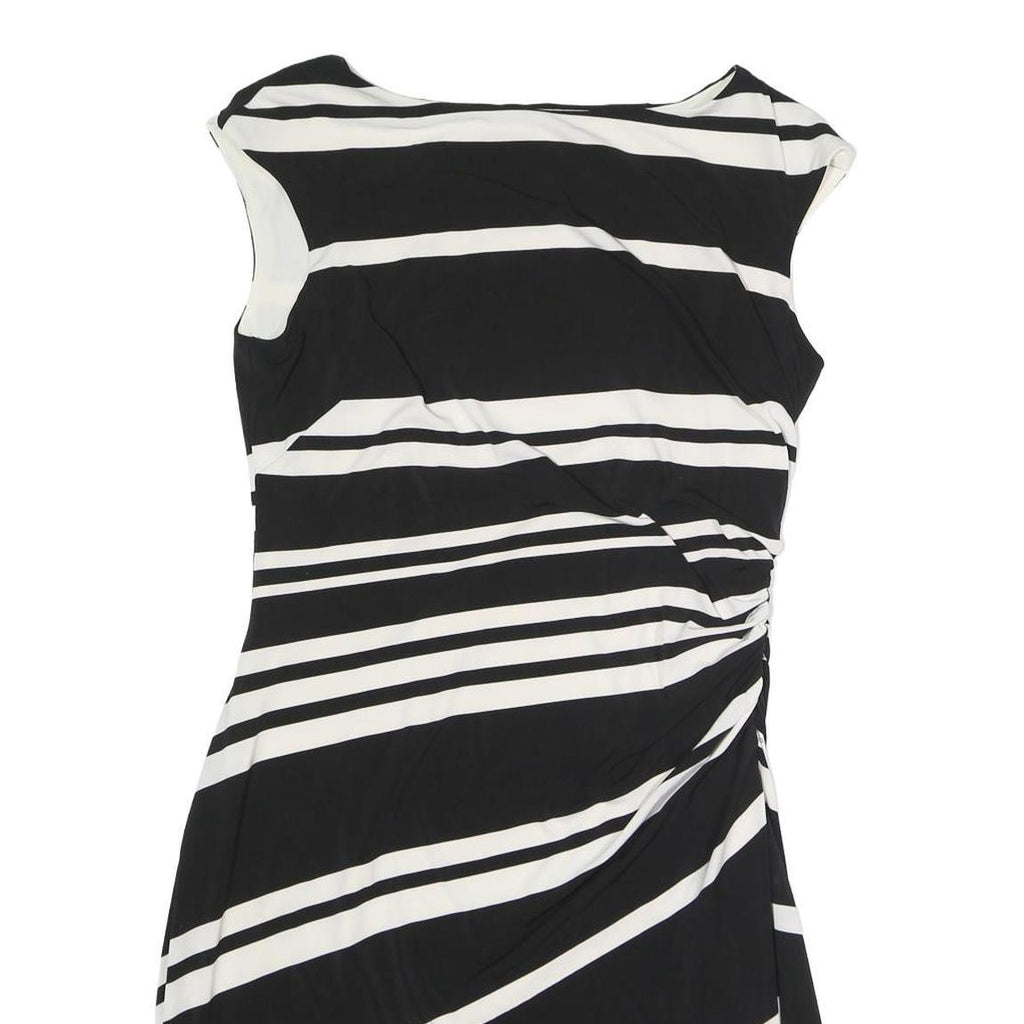 LAUREN RALPH LAUREN Womens Black & White Striped Day Polyester Dress L