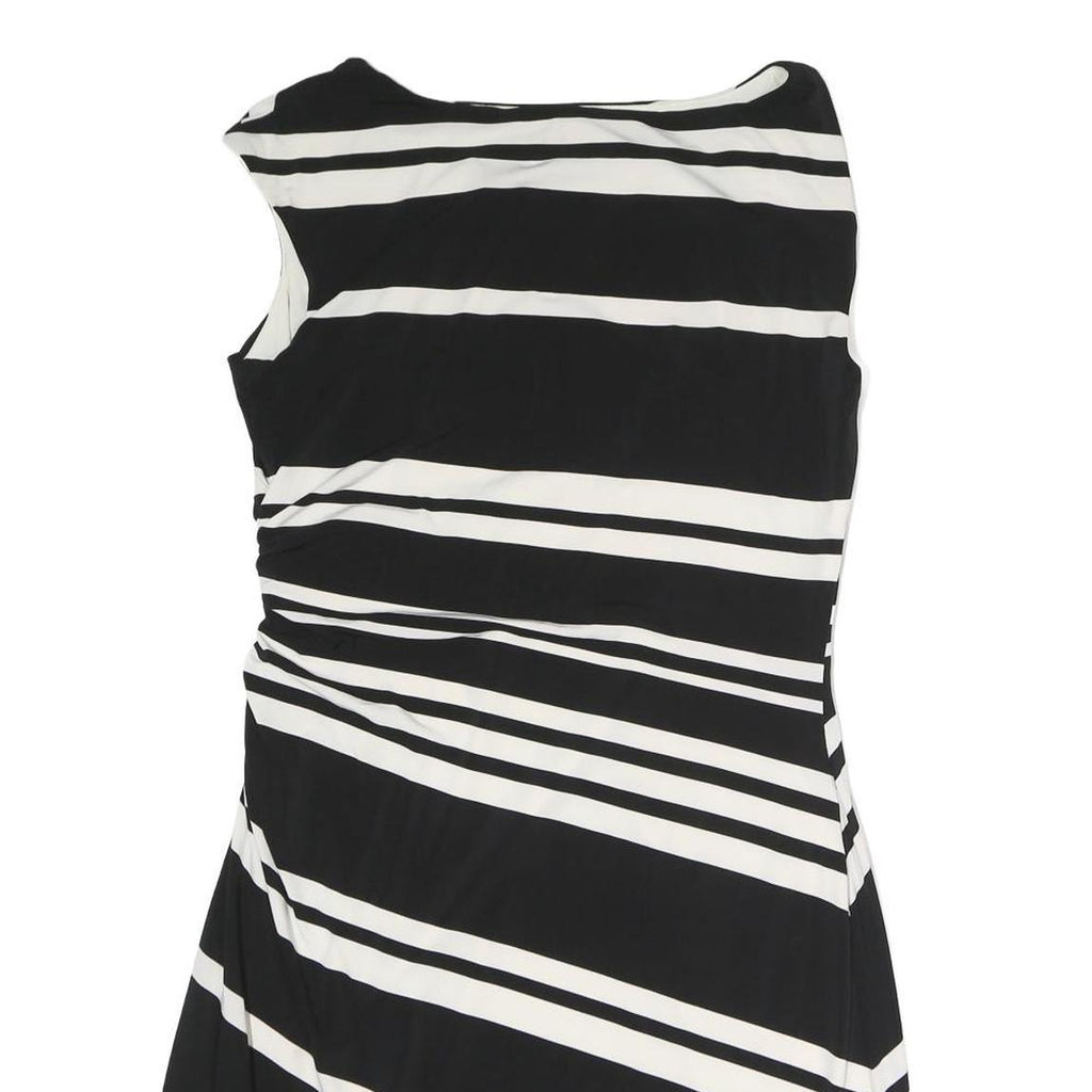 LAUREN RALPH LAUREN Womens Black & White Striped Day Polyester Dress L
