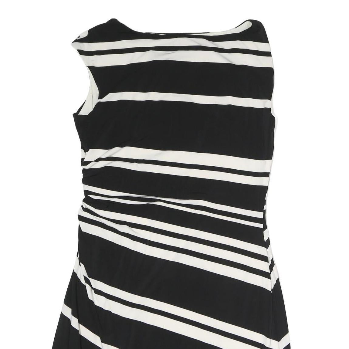 LAUREN RALPH LAUREN Womens Black & White Striped Day Polyester Dress L