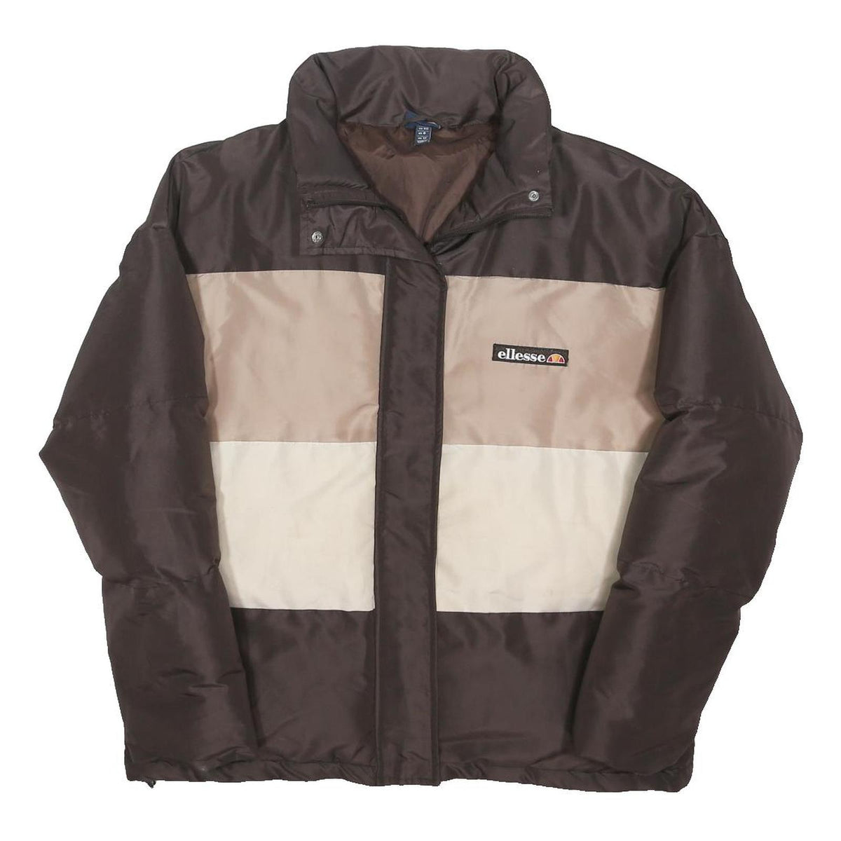 ELLESSE Womens Brown & Beige Puffer Jacket UK 12 Polyester Blend Zip Casual