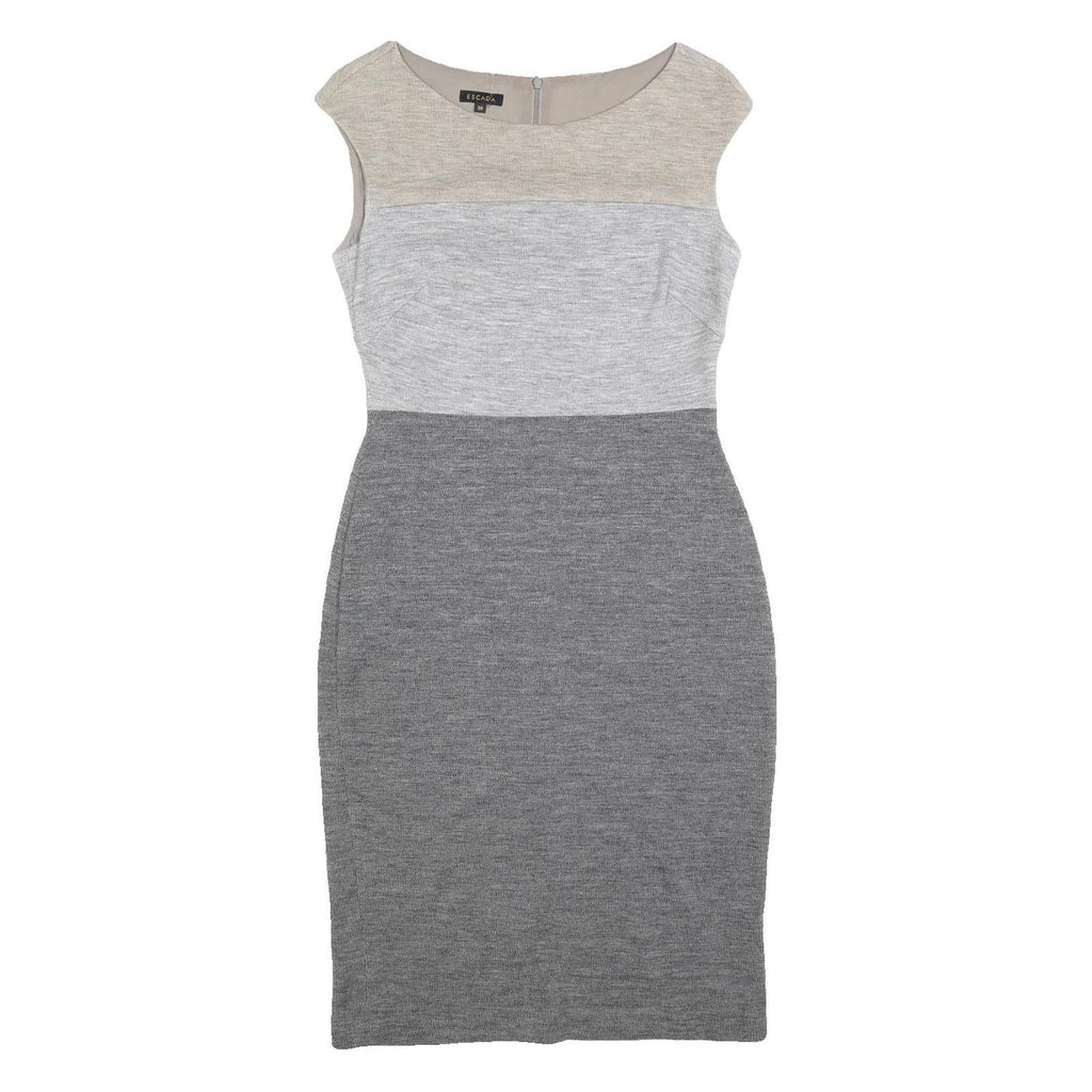 ESCADA Womens Beige & Light Grey & Grey Sleeveless Wool Blend Bodycon Dress S