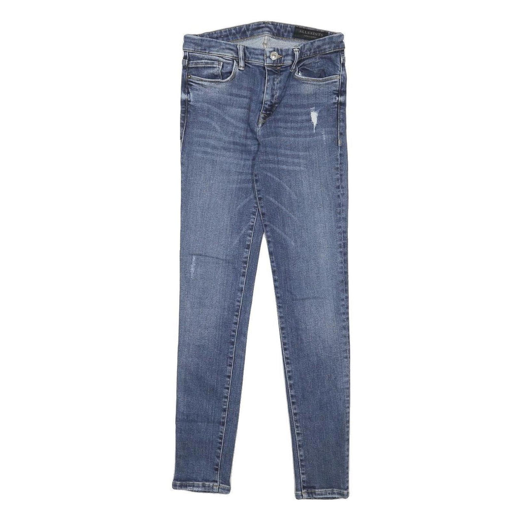 ALL SAINTS Womens Slim Blue Denim Jeans W24 L28 Stylish Zip Cotton Blend