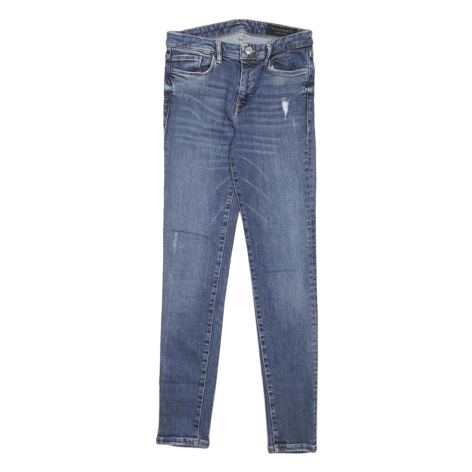 ALL SAINTS Womens Slim Blue Denim Jeans W24 L28 Stylish Zip Cotton Blend