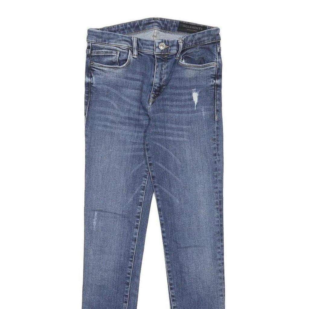 ALL SAINTS Womens Slim Blue Denim Jeans W24 L28 Stylish Zip Cotton Blend