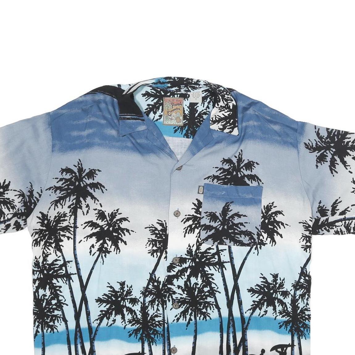 PINEAPPLE CONNECTION Mens Blue & Black Hawaiian Shirt S Rayon Beach Surfing