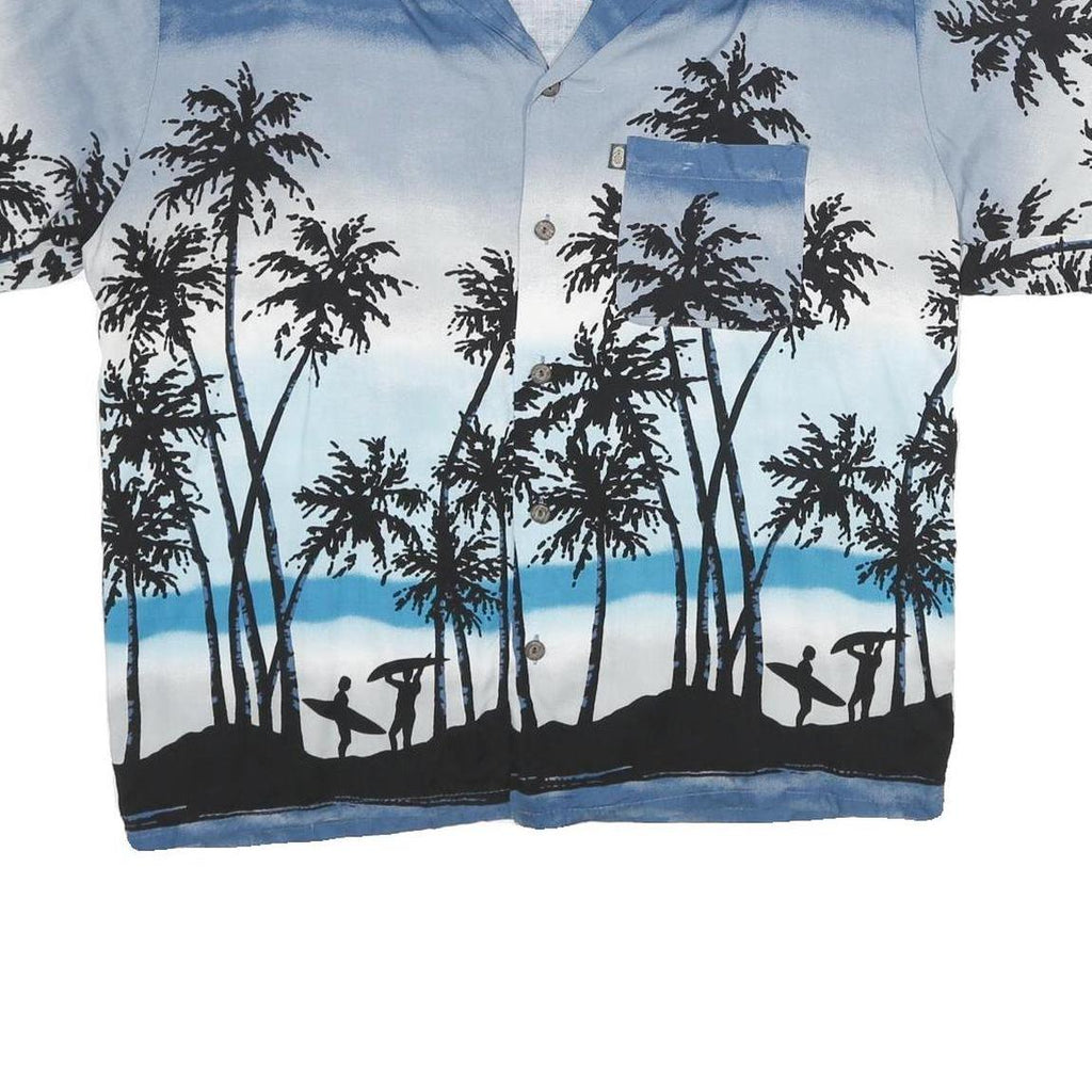 PINEAPPLE CONNECTION Mens Blue & Black Hawaiian Shirt S Rayon Beach Surfing