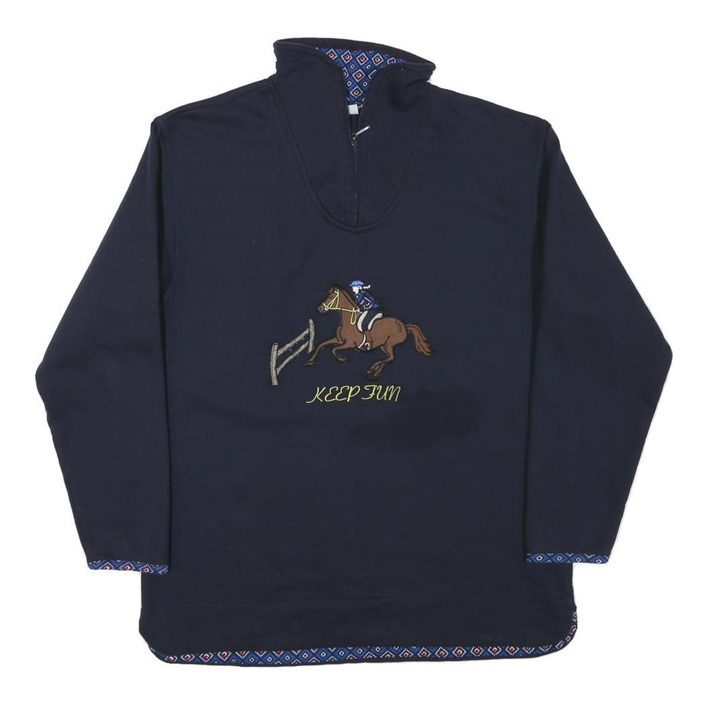KEEP FUN Mens Navy Blue Horse Embroidered Crew Neck S Sweatshirt Cotton Blend