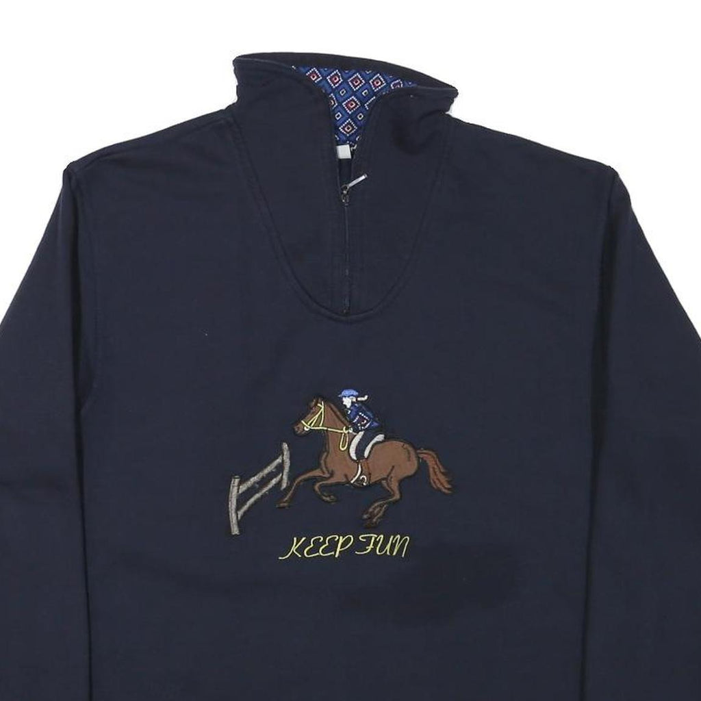 KEEP FUN Mens Navy Blue Horse Embroidered Crew Neck S Sweatshirt Cotton Blend