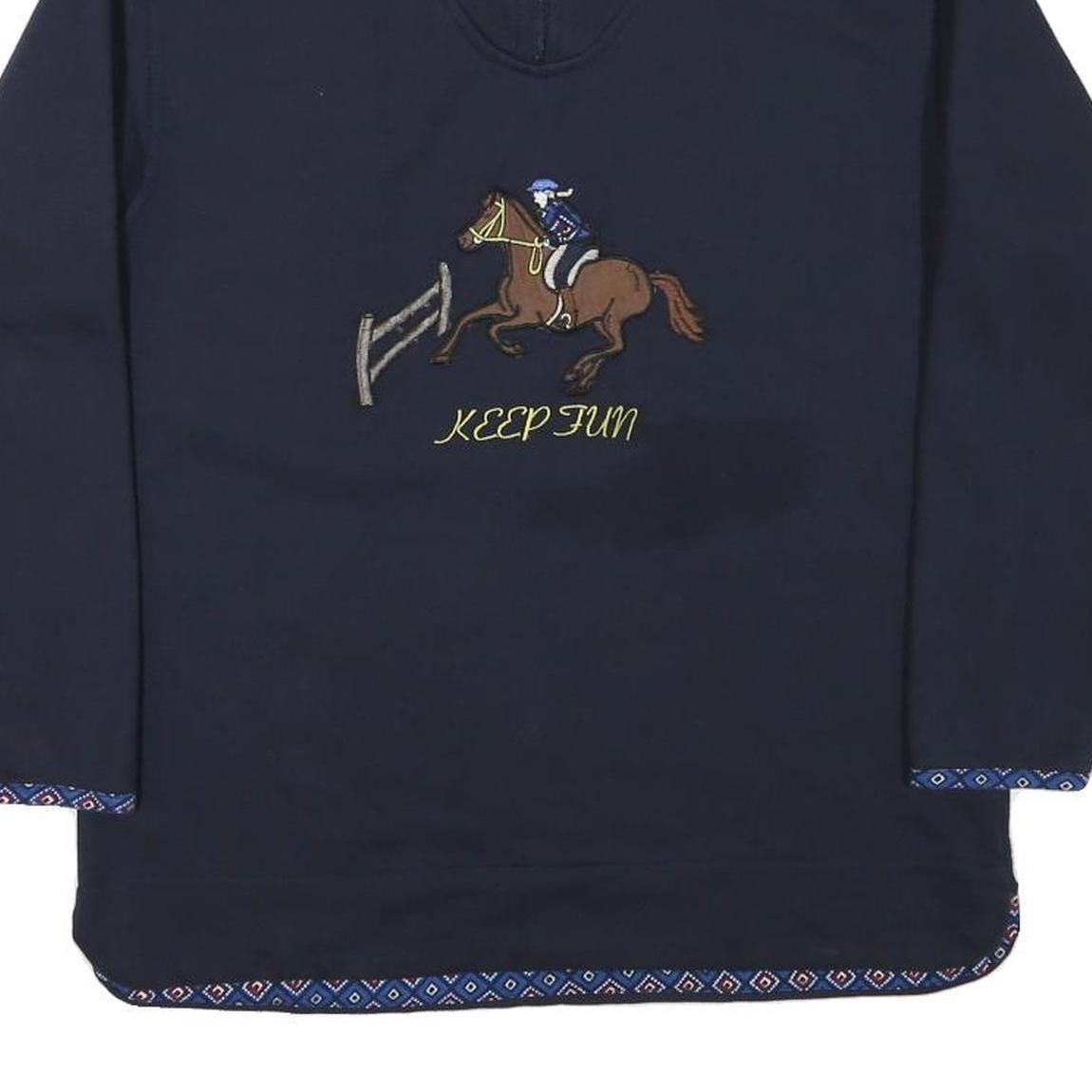 KEEP FUN Mens Navy Blue Horse Embroidered Crew Neck S Sweatshirt Cotton Blend