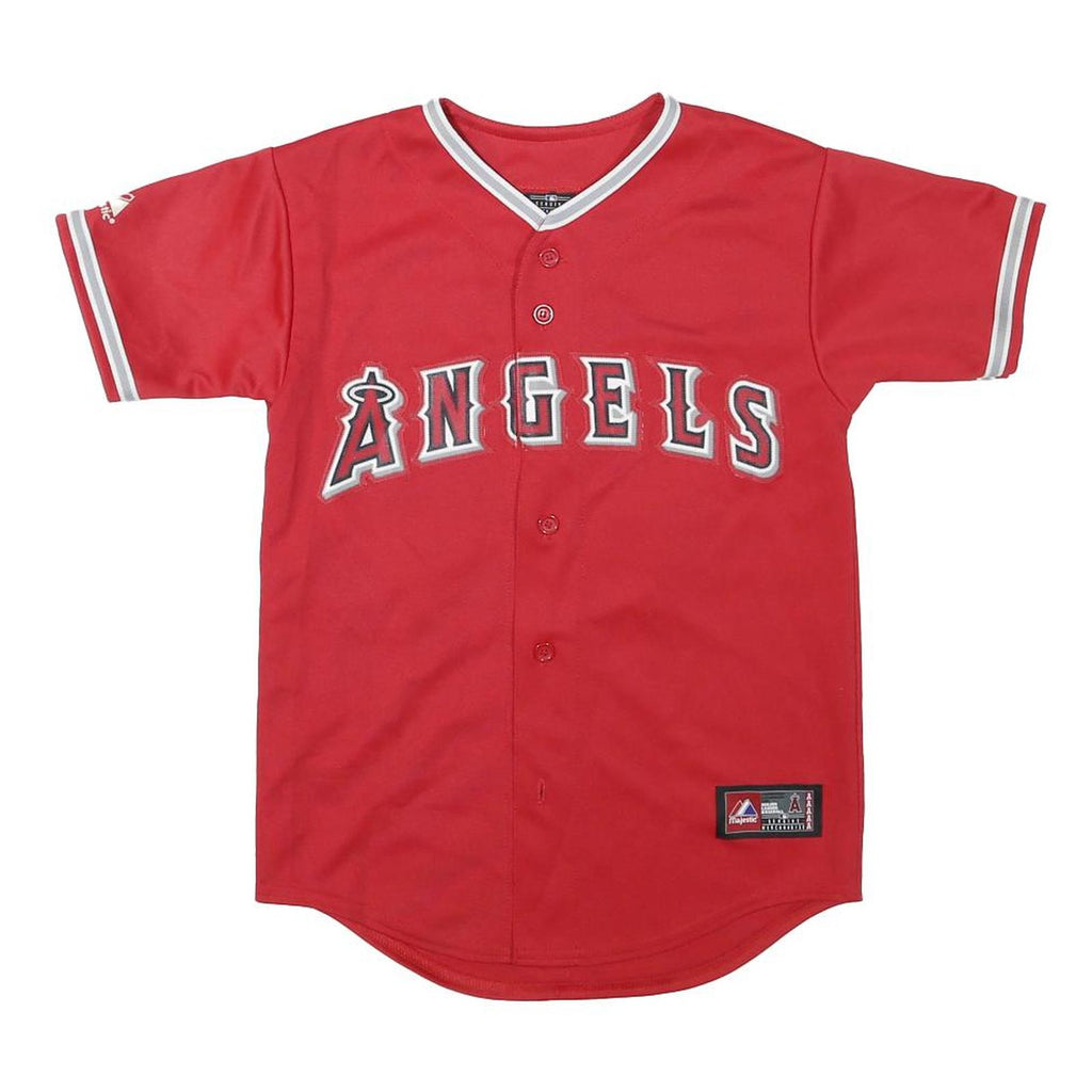 MAJESTIC Womens Red Angels Baseball Jersey M Short Sleeve V-Neck Hunter 48
