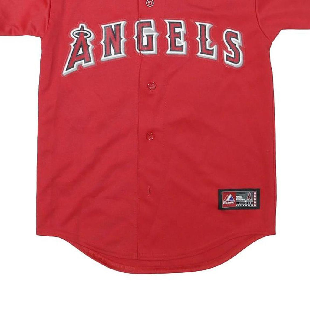 MAJESTIC Womens Red Angels Baseball Jersey M Short Sleeve V-Neck Hunter 48