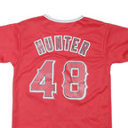 MAJESTIC Womens Red Angels Baseball Jersey M Short Sleeve V-Neck Hunter 48