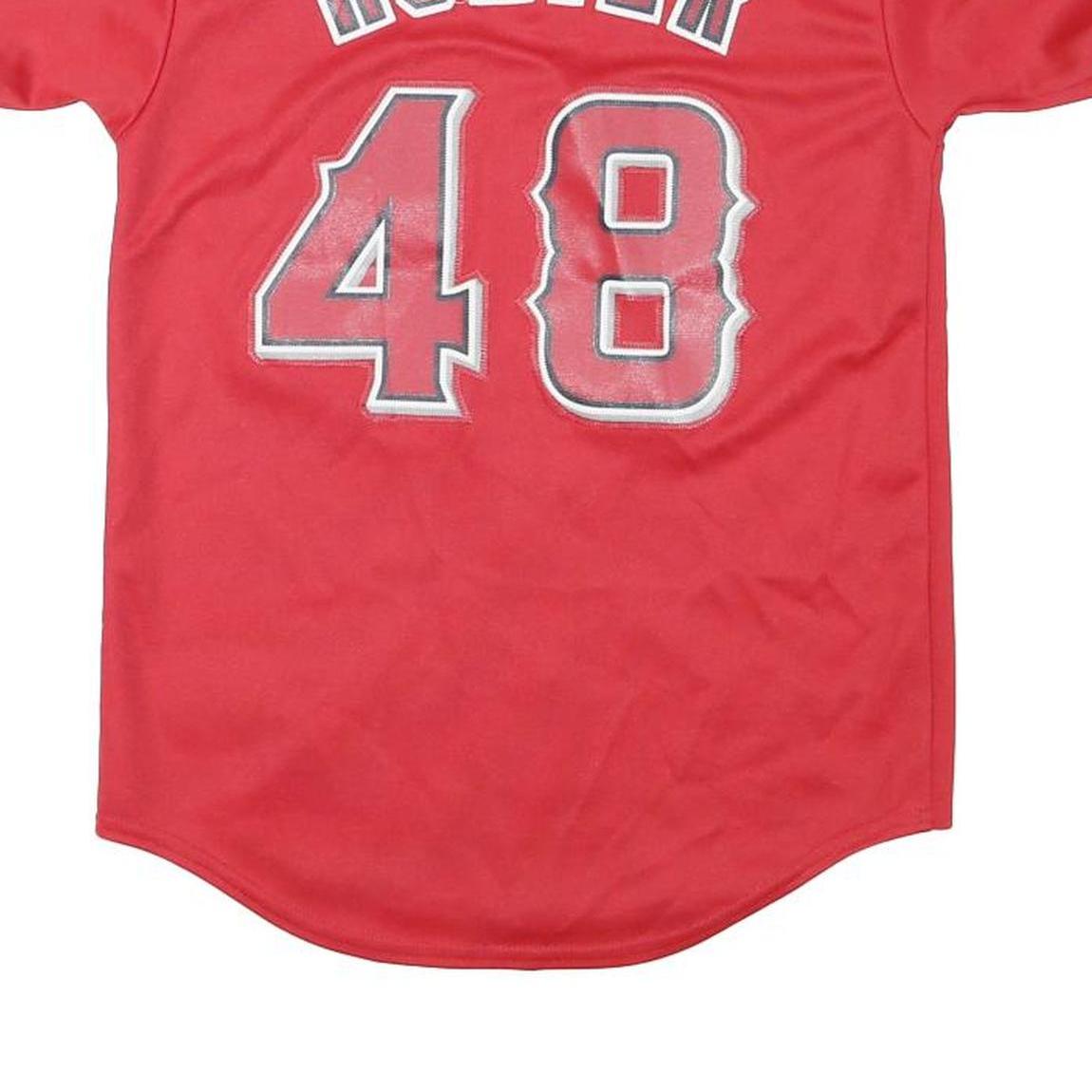 MAJESTIC Womens Red Angels Baseball Jersey M Short Sleeve V-Neck Hunter 48