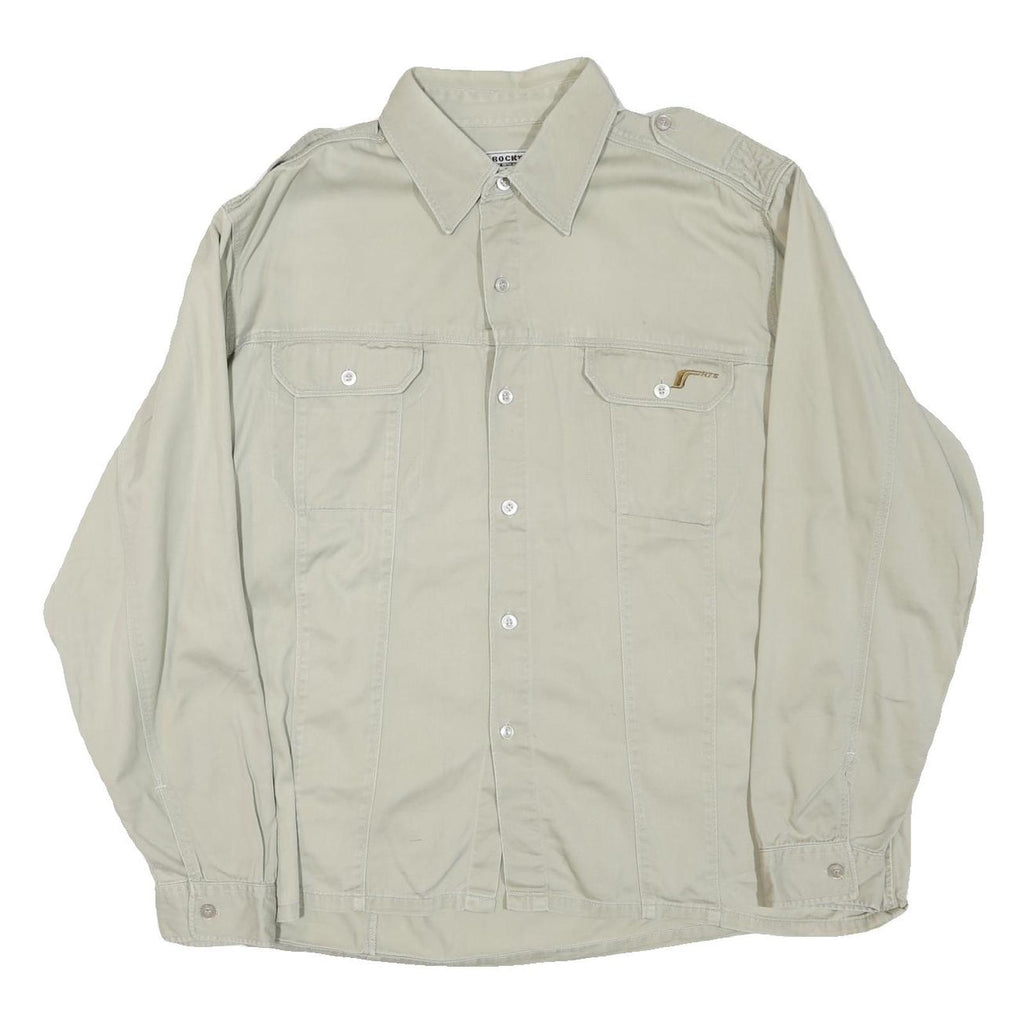 ROCKY Mens Beige Shirt L Cotton Blend Casual Long Sleeve Button Closure