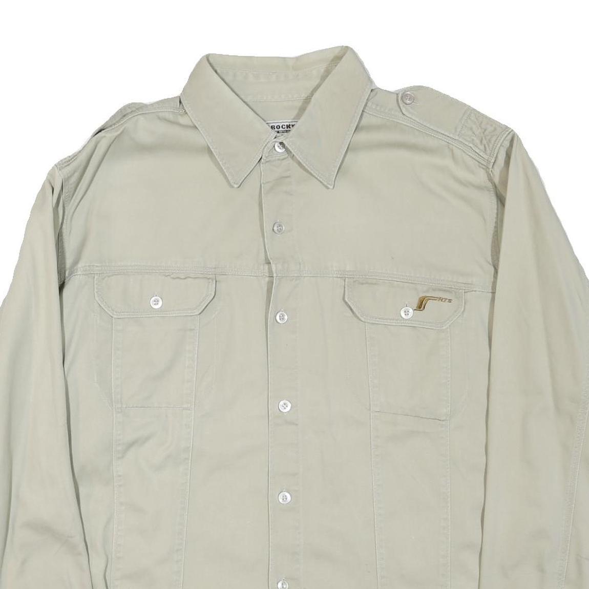 ROCKY Mens Beige Shirt L Cotton Blend Casual Long Sleeve Button Closure