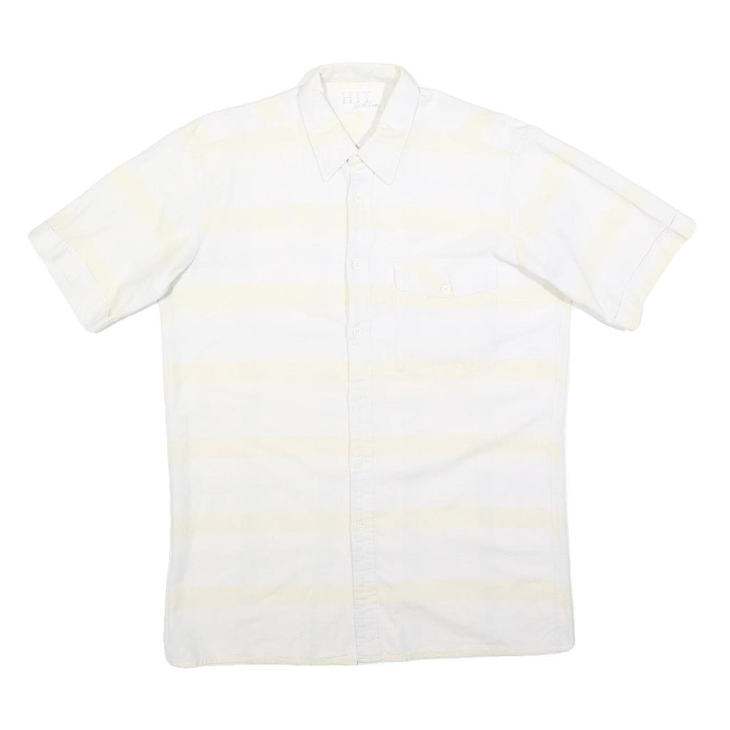 HIT FASHION Mens White Shirt S Cotton Blend Casual Short Sleeve Button Pocket
