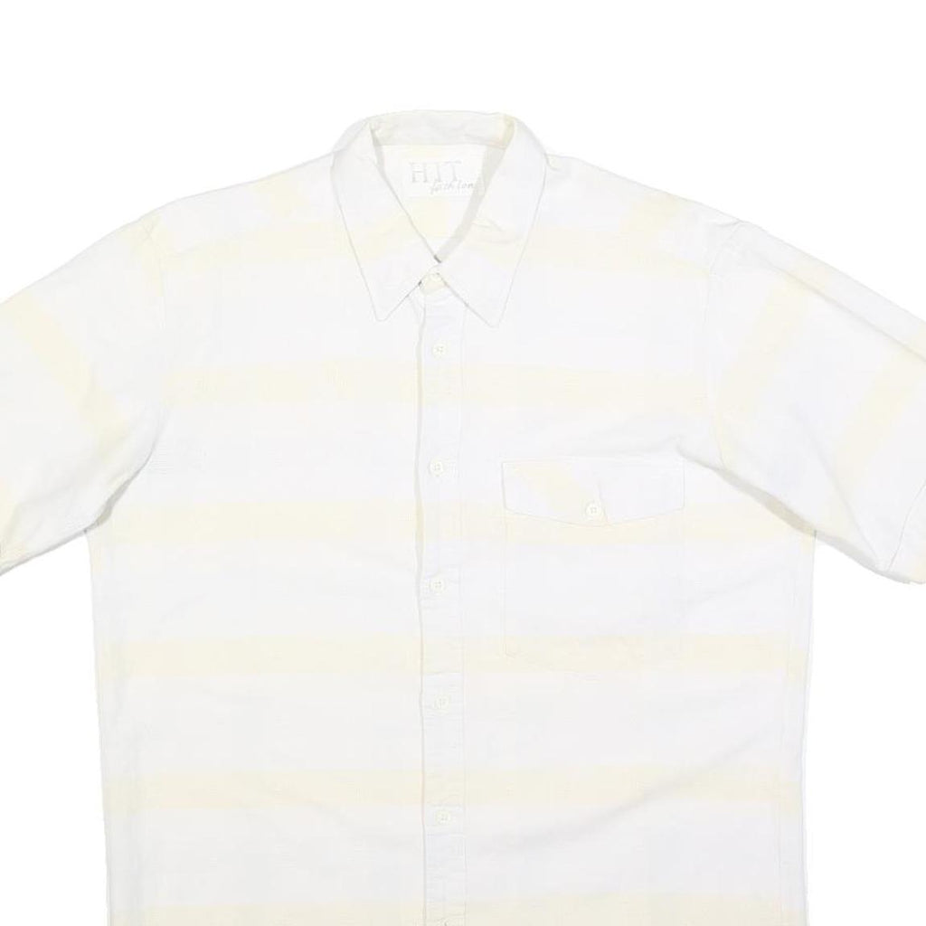 HIT FASHION Mens White Shirt S Cotton Blend Casual Short Sleeve Button Pocket