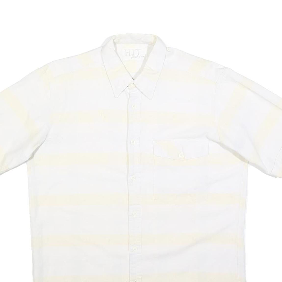 HIT FASHION Mens White Shirt S Cotton Blend Casual Short Sleeve Button Pocket