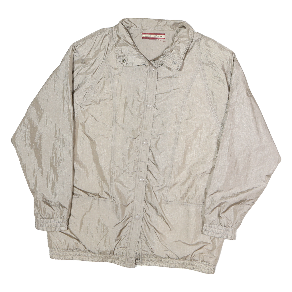 TUDOR COURT Womens Beige Nylon Jacket L Button Closure Lightweight Plain