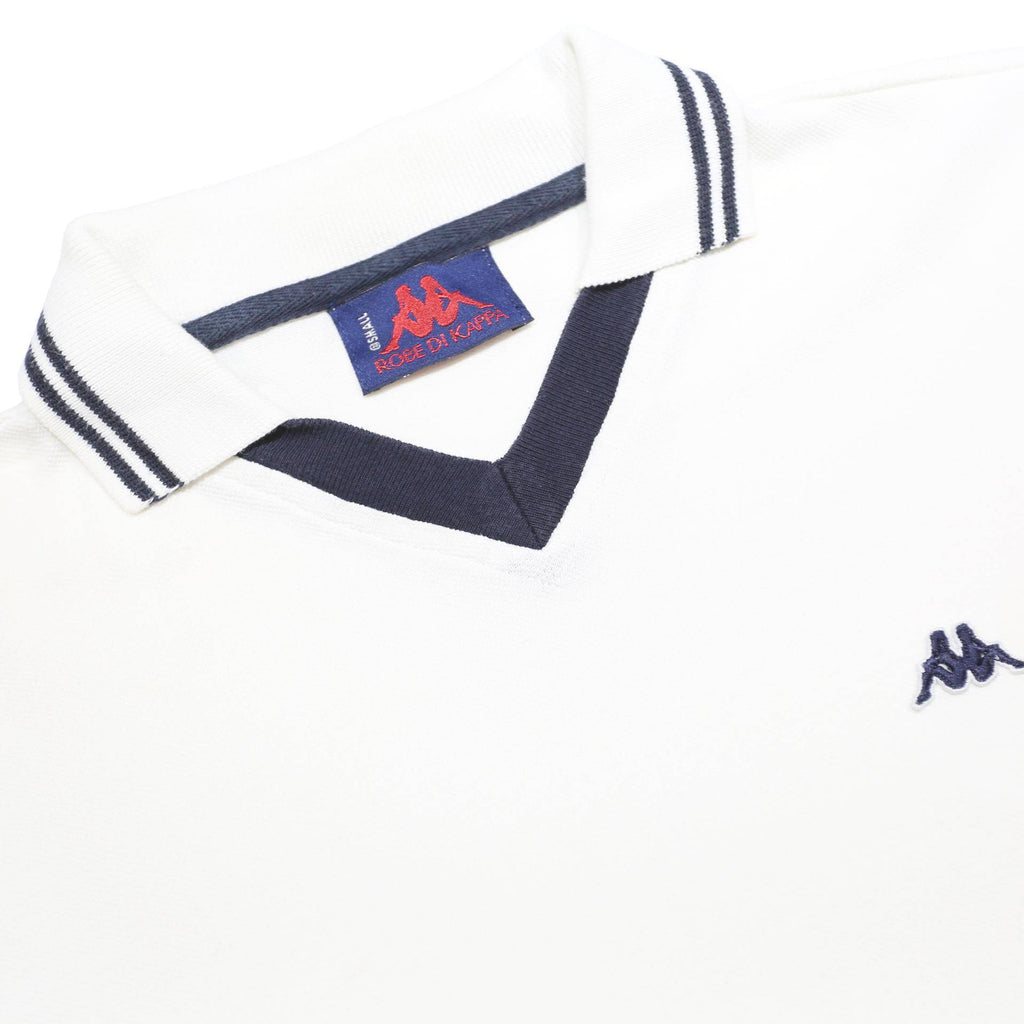 KAPPA Mens White & Navy Short Sleeve Plain Polo Shirt S Sport Casual
