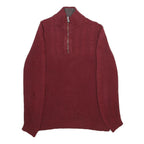 CALVIN KLEIN Mens Red Patterned Half Zip Chunky Knit Jumper M Cable Knit