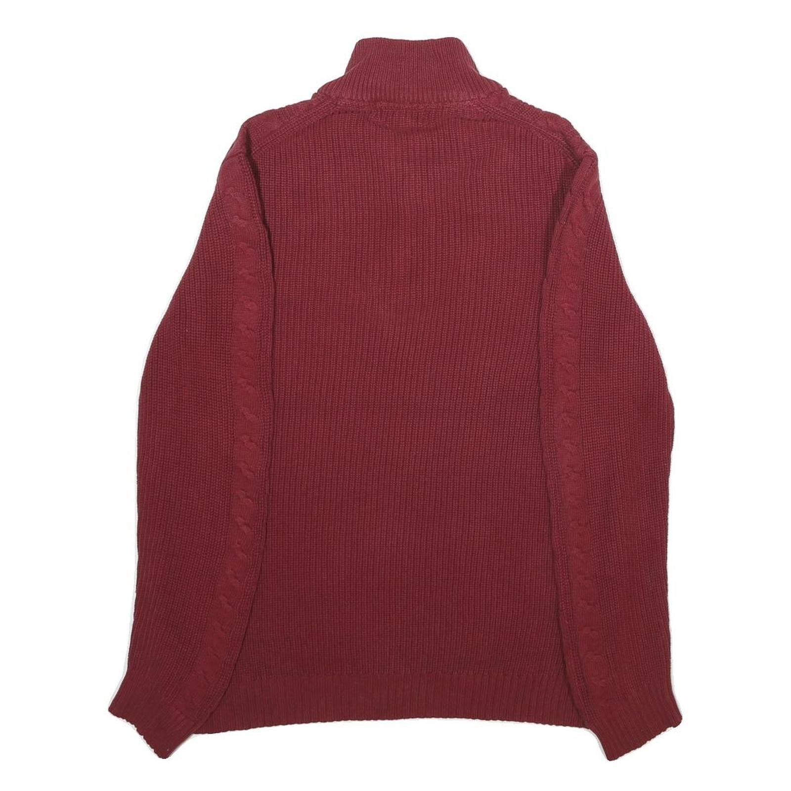 CALVIN KLEIN Mens Red Patterned Half Zip Chunky Knit Jumper M Cable Knit