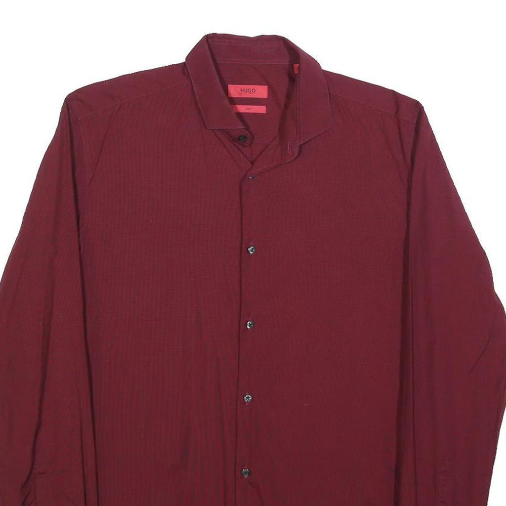 HUGO BOSS Mens Red Plain Shirt M Elegant Cotton Blend Button Down