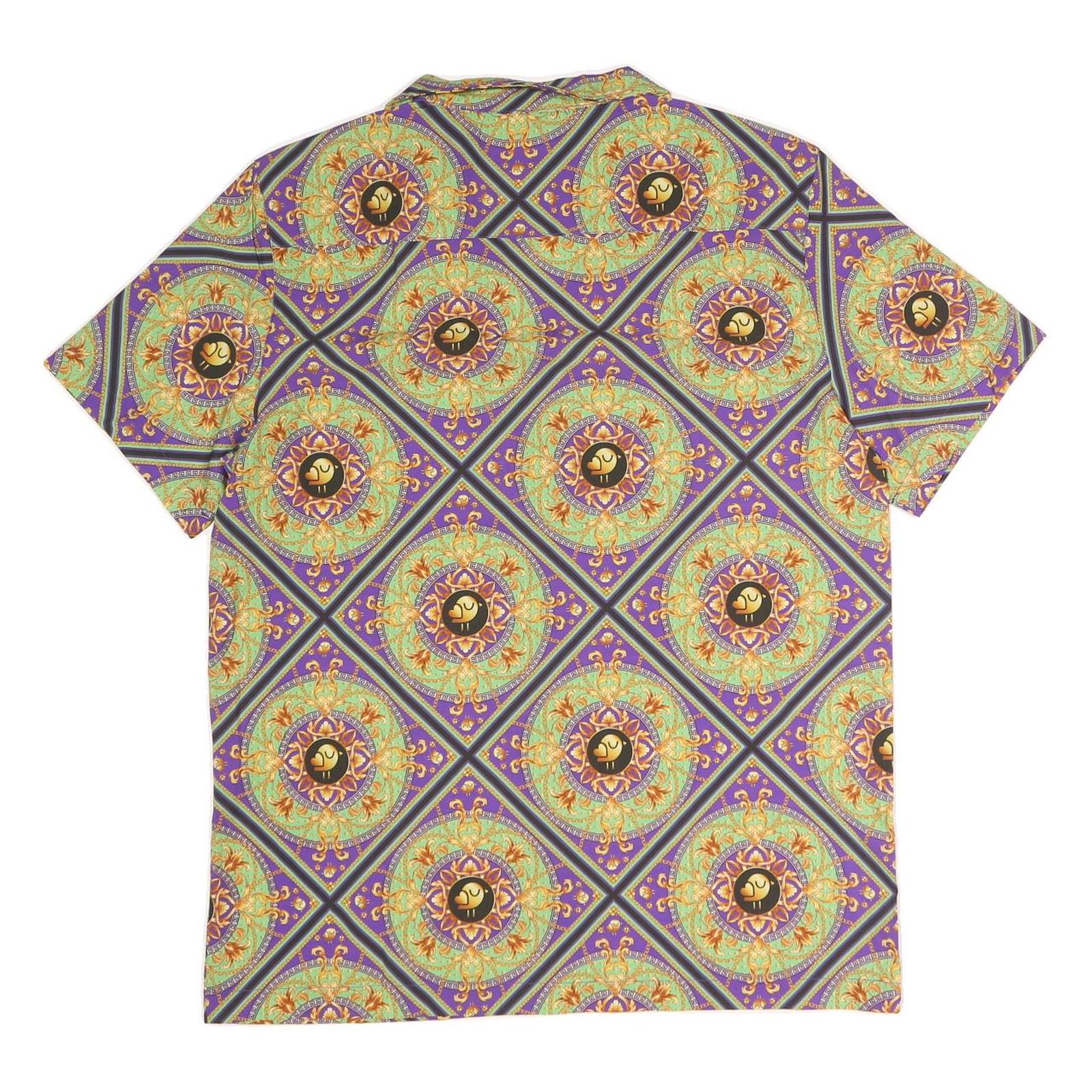 MYSTERY LAND Mens Purple Printed Classic Shirt Short Sleeve Button Collar L