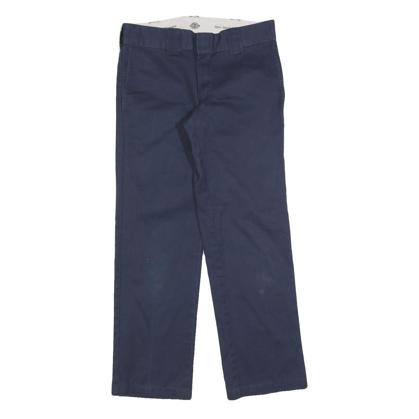 DICKIES Mens Cotton Blend Slim Navy Blue Trousers W29 L30 Casual Workwear Zip