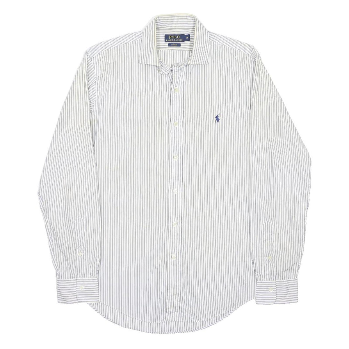 POLO RALPH LAUREN Mens White & Grey Striped Cotton Blend Shirt M Classic Fit