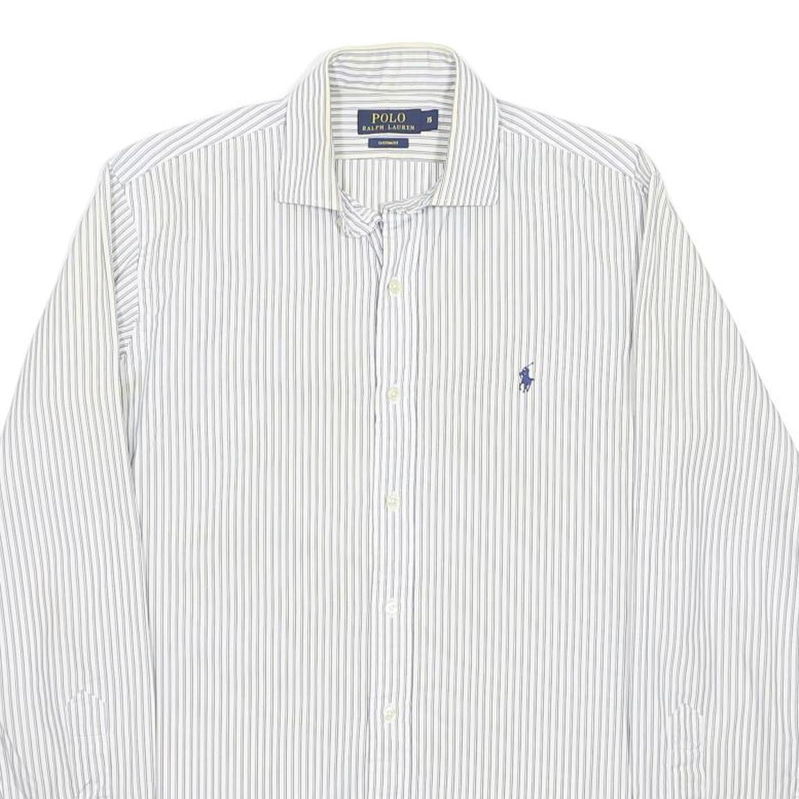 POLO RALPH LAUREN Mens White & Grey Striped Cotton Blend Shirt M Classic Fit