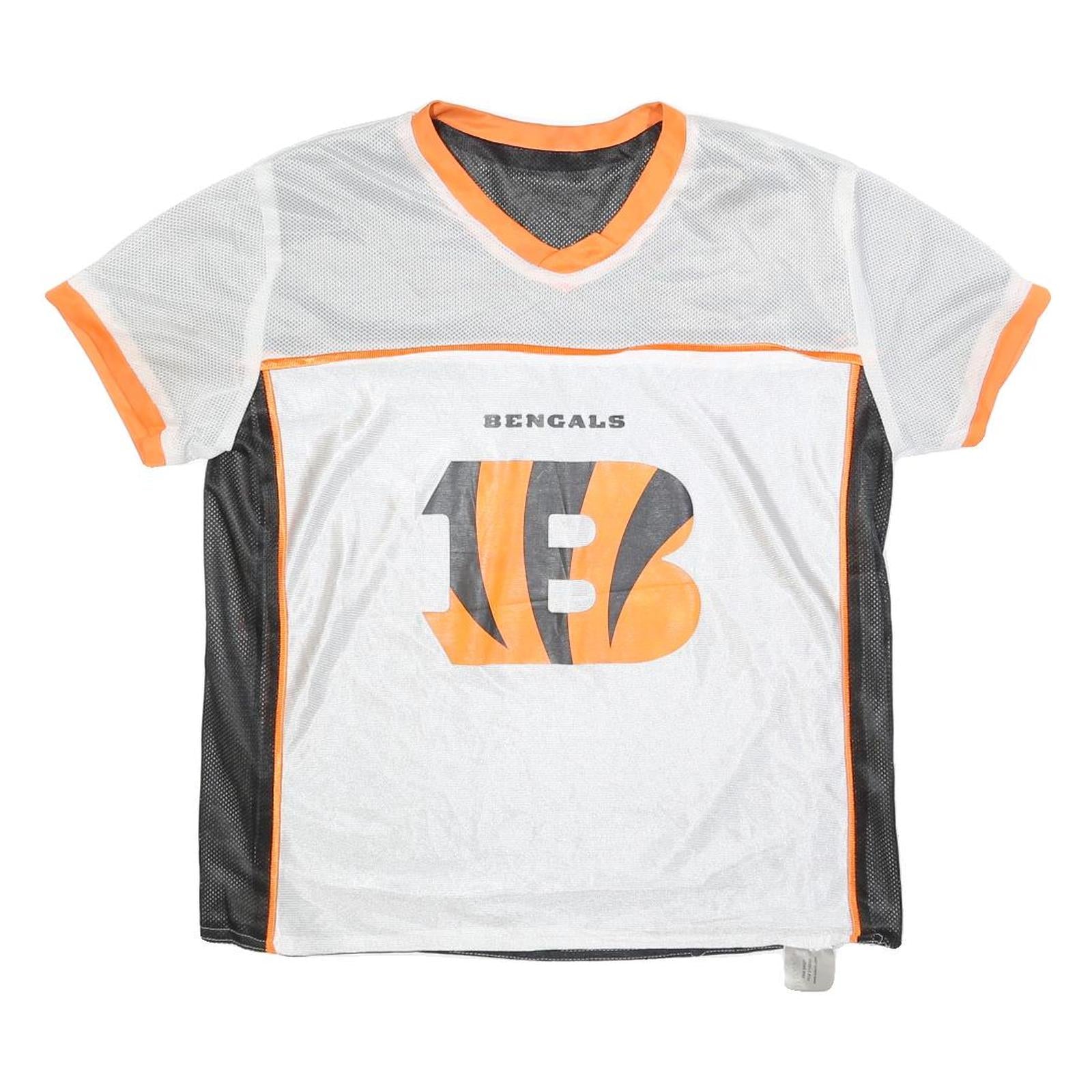 NFL Mens White & Orange Bengals Graphic T-Shirt M Short Sleeve V-Neck Sportswear