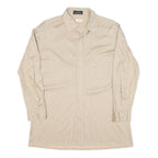 Mens Beige & Brown Patterned Shirt M Cotton Blend Classic Casual Button Down